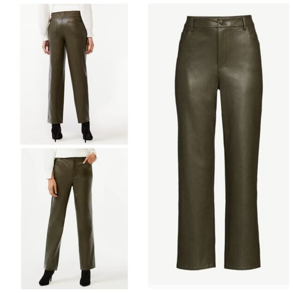 Scoop Relaxed  Green Faux Leather Pants M 8/10 - Picture 1 of 3